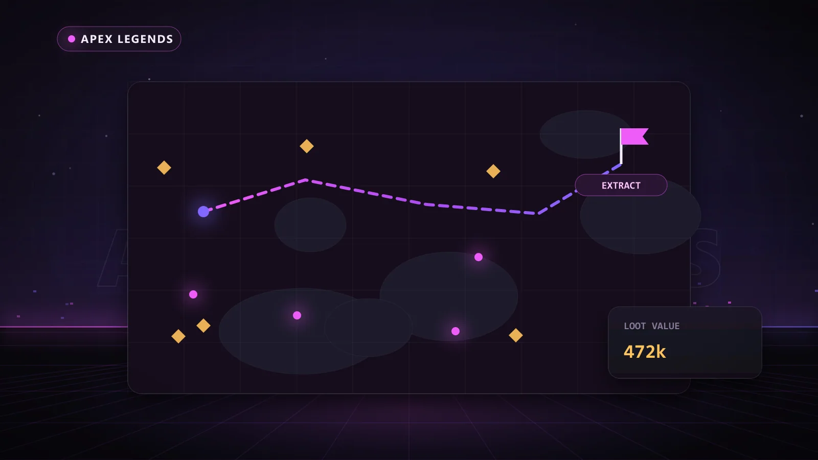 Illustration of a loot and extraction route map in Apex Legends