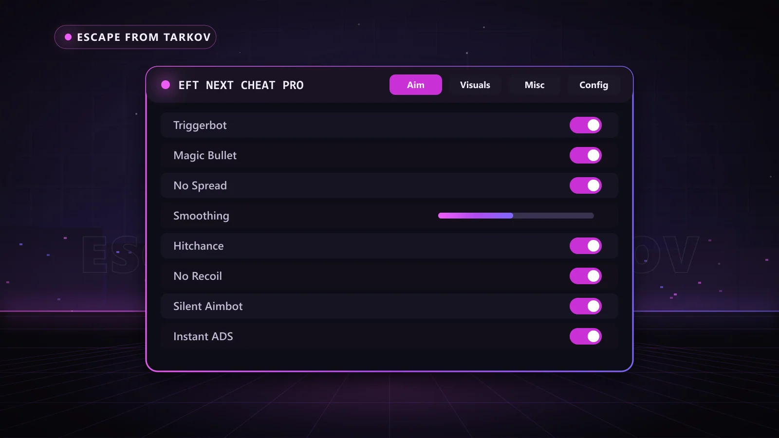 EFT Next Cheat Pro for Escape from Tarkov: menu with Memory Aimbot, Silent Aimbot, Magic Bullet
