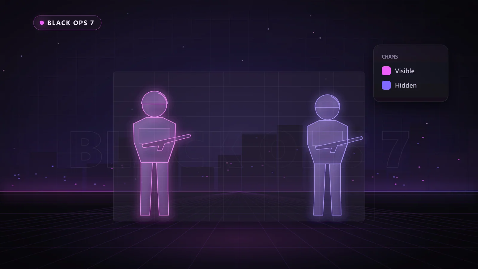 Illustration of ESP boxes, health bars and distance tags on enemy players in Black Ops 7