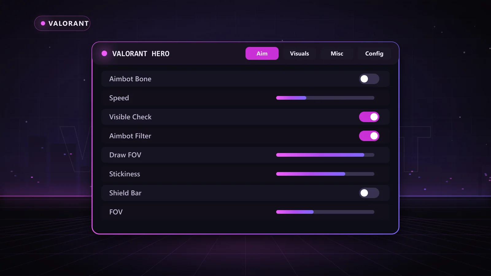 Valorant Hero for Valorant: menu with FOV, Smoothness, Speed