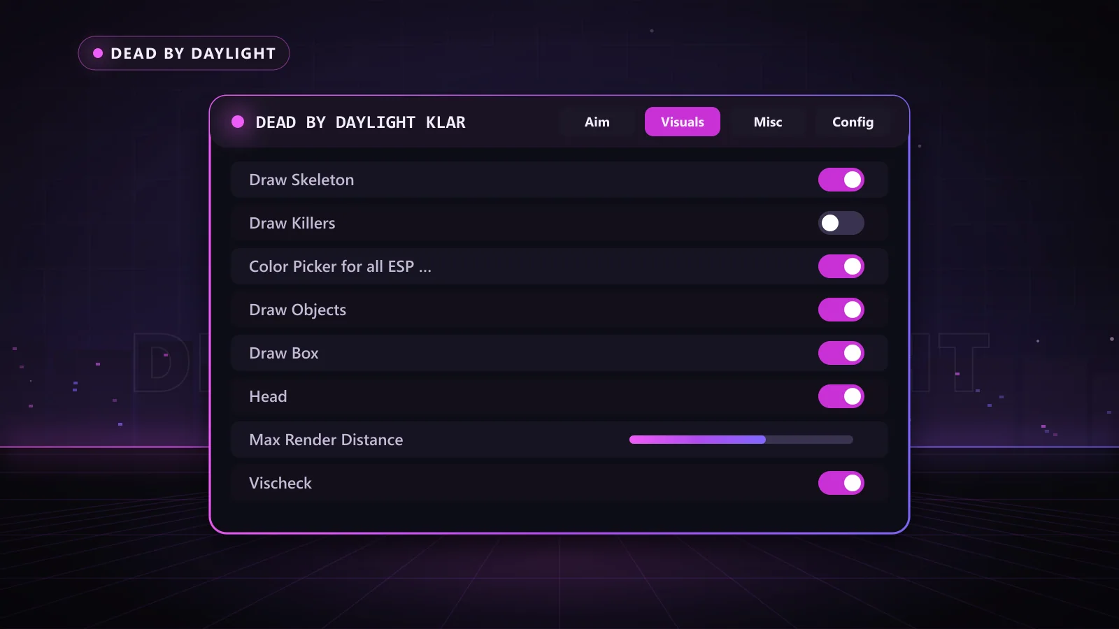 Dead by Daylight Klar for Dead by Daylight: menu with Draw Box, Draw Skeleton, Draw Killers