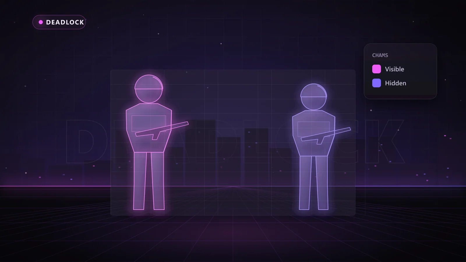 Illustration of ESP boxes, health bars and distance tags on enemy players in Deadlock