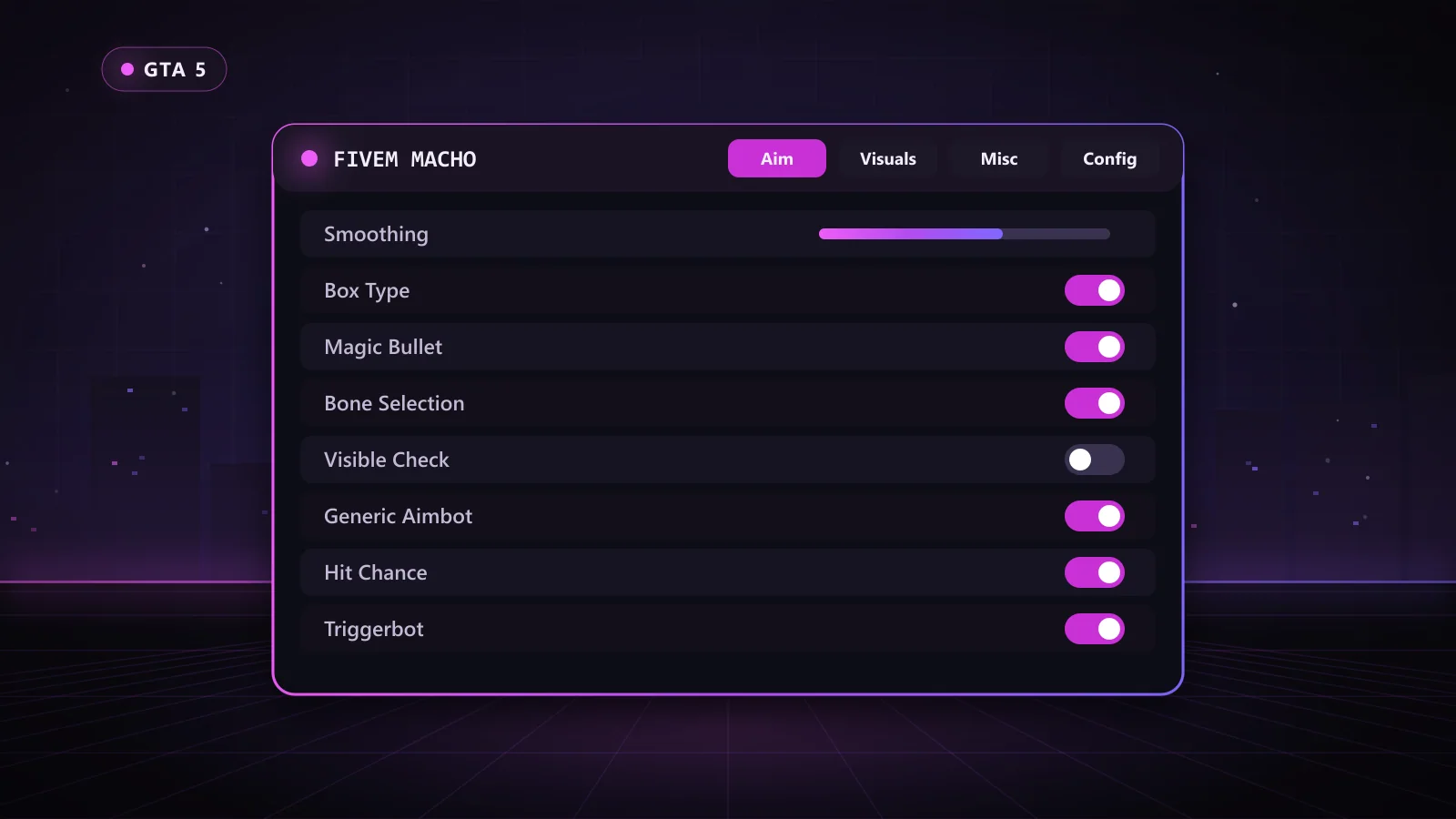 FiveM Macho for GTA 5: menu with Generic Aimbot, Silent Aimbot, Custom Hotkey