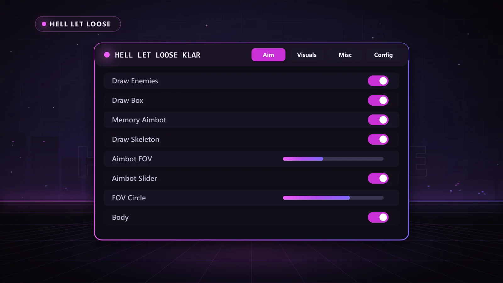 Hell Let Loose Klar for Hell Let Loose: menu with Memory Aimbot, Head, Body
