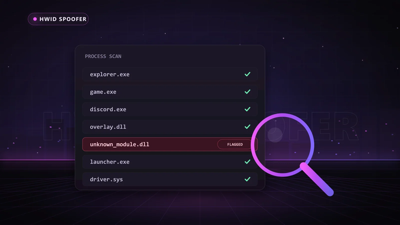 Illustration of an anti-cheat scan being monitored in HWID Spoofer