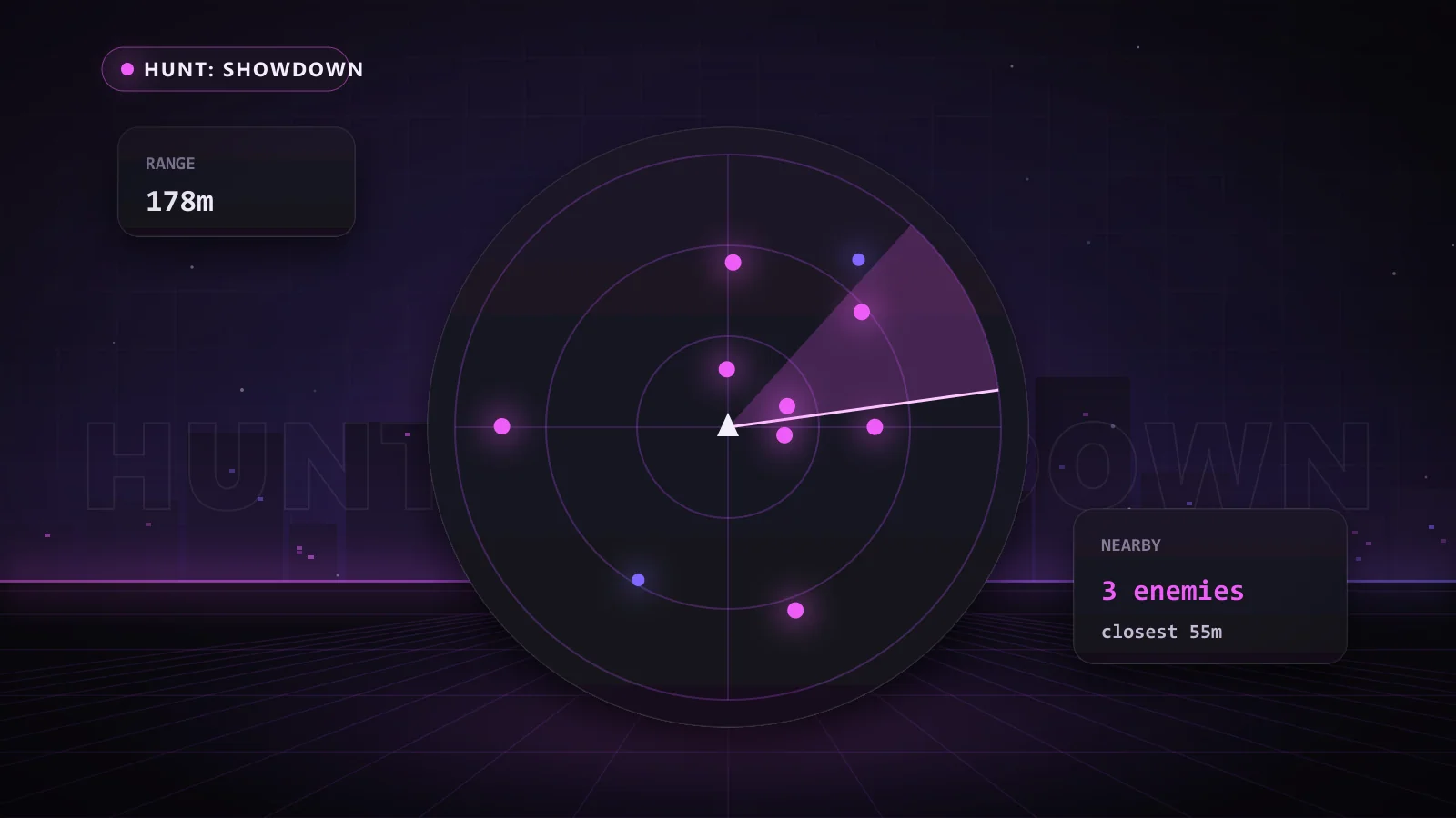 Illustration of a 2D radar showing nearby enemies in Hunt: Showdown