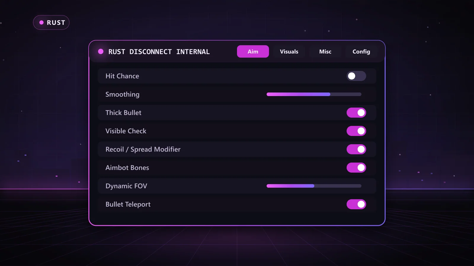 Rust Disconnect Internal for Rust: menu with Memory Aimbot, Silent Aimbot, Aimbot Bones