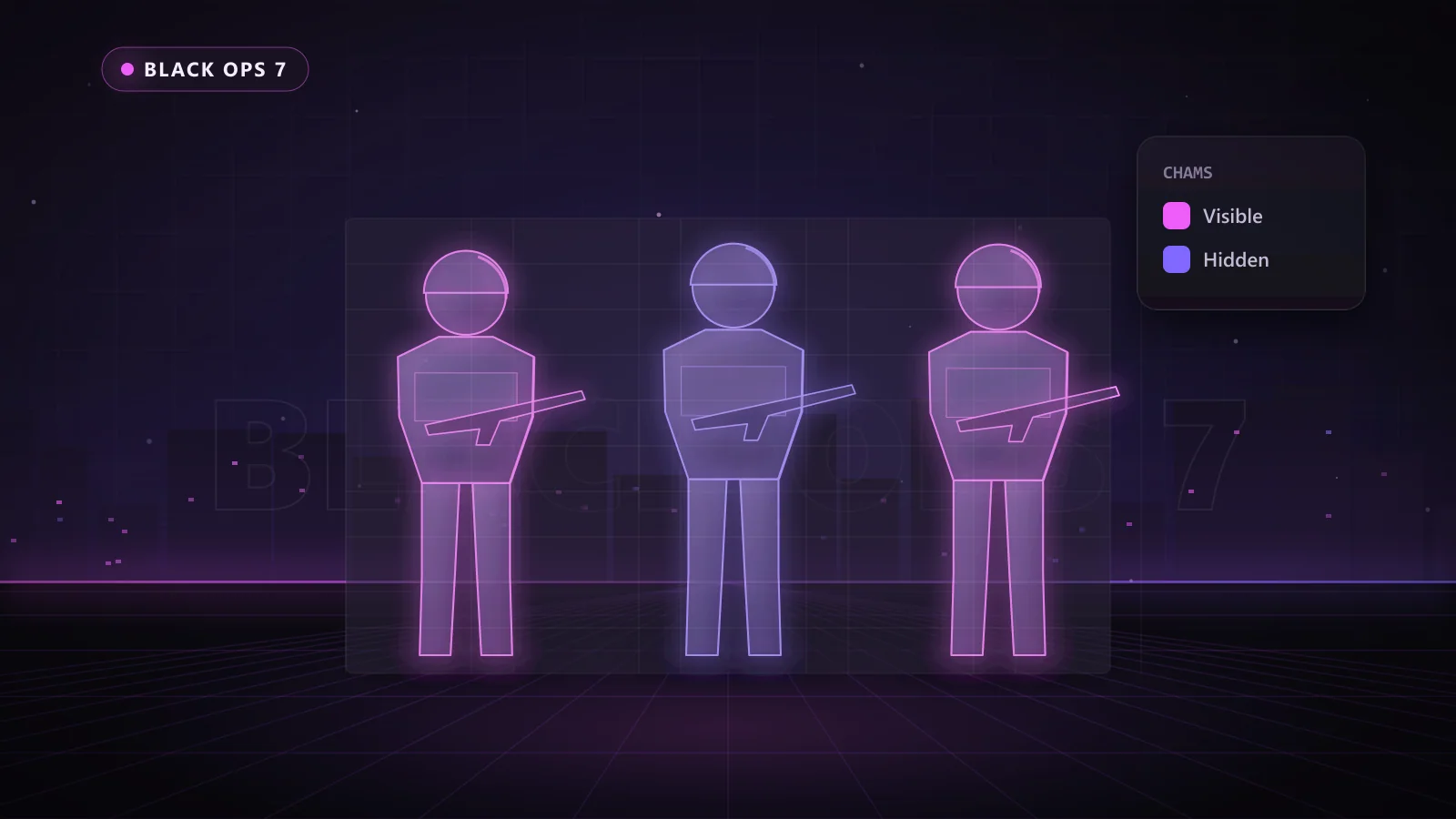 Illustration of ESP boxes, health bars and distance tags on enemy players in Black Ops 7