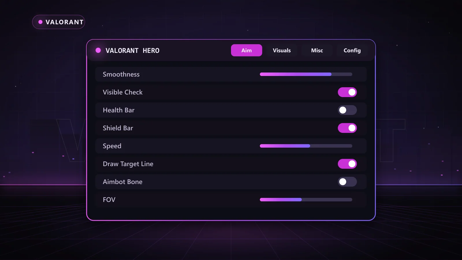 Valorant Hero for Valorant: menu with FOV, Smoothness, Speed