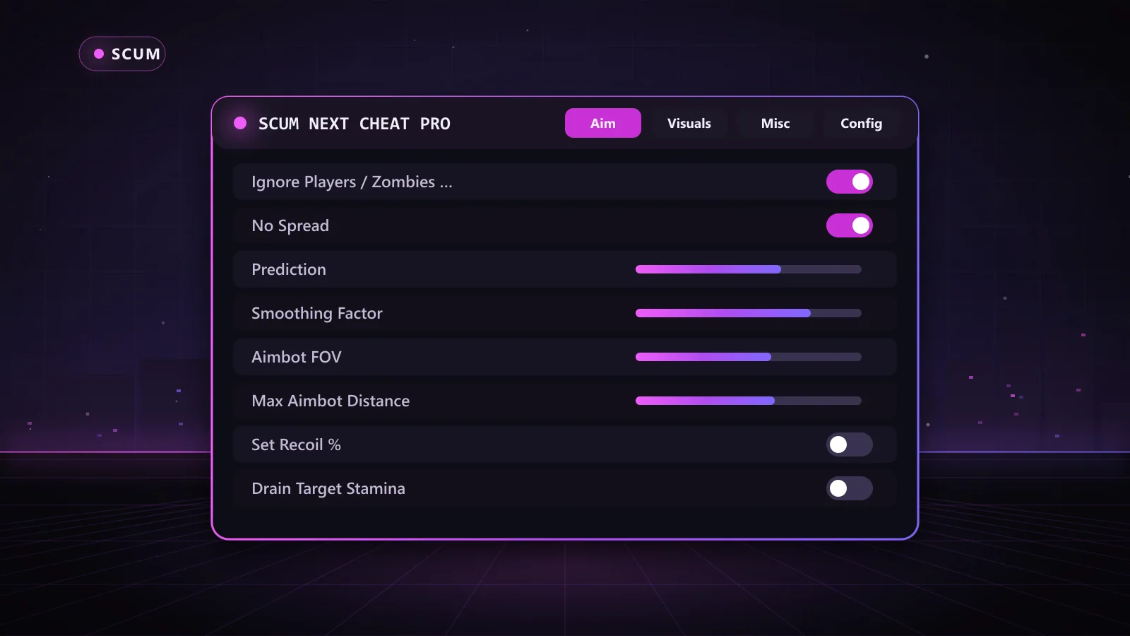 Scum Next Cheat Pro for Scum: menu with Memory Aimbot, Prediction, Aim Bone