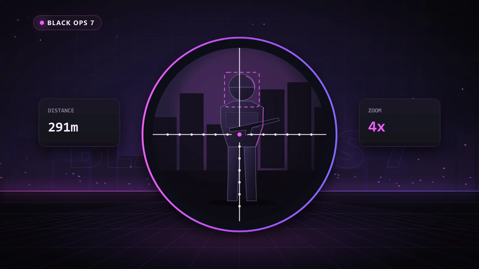 Illustration of an aim assist FOV circle locking onto a target in Black Ops 7
