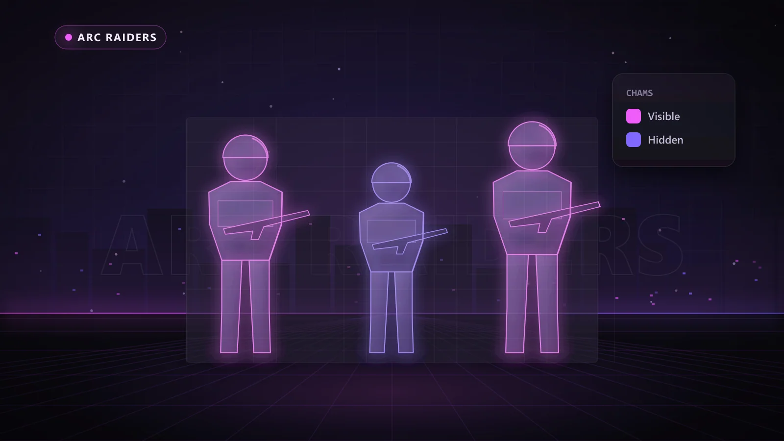 Illustration of ESP boxes, health bars and distance tags on enemy players in ARC Raiders