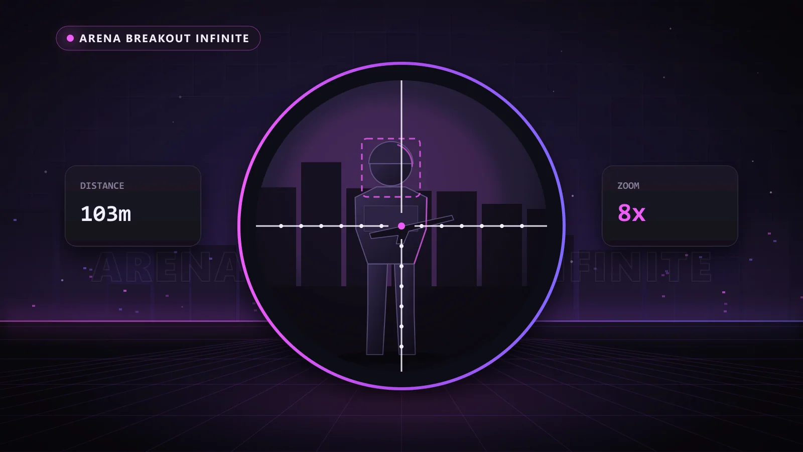 Illustration of an aim assist FOV circle locking onto a target in Arena Breakout Infinite