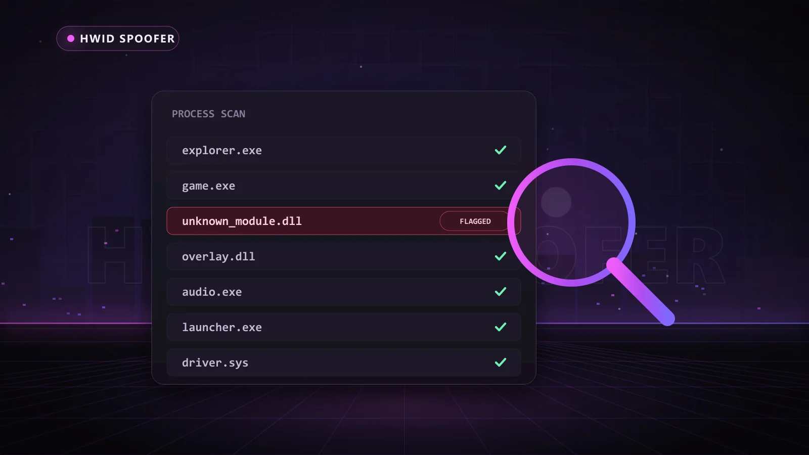 Illustration of an anti-cheat scan being monitored in HWID Spoofer