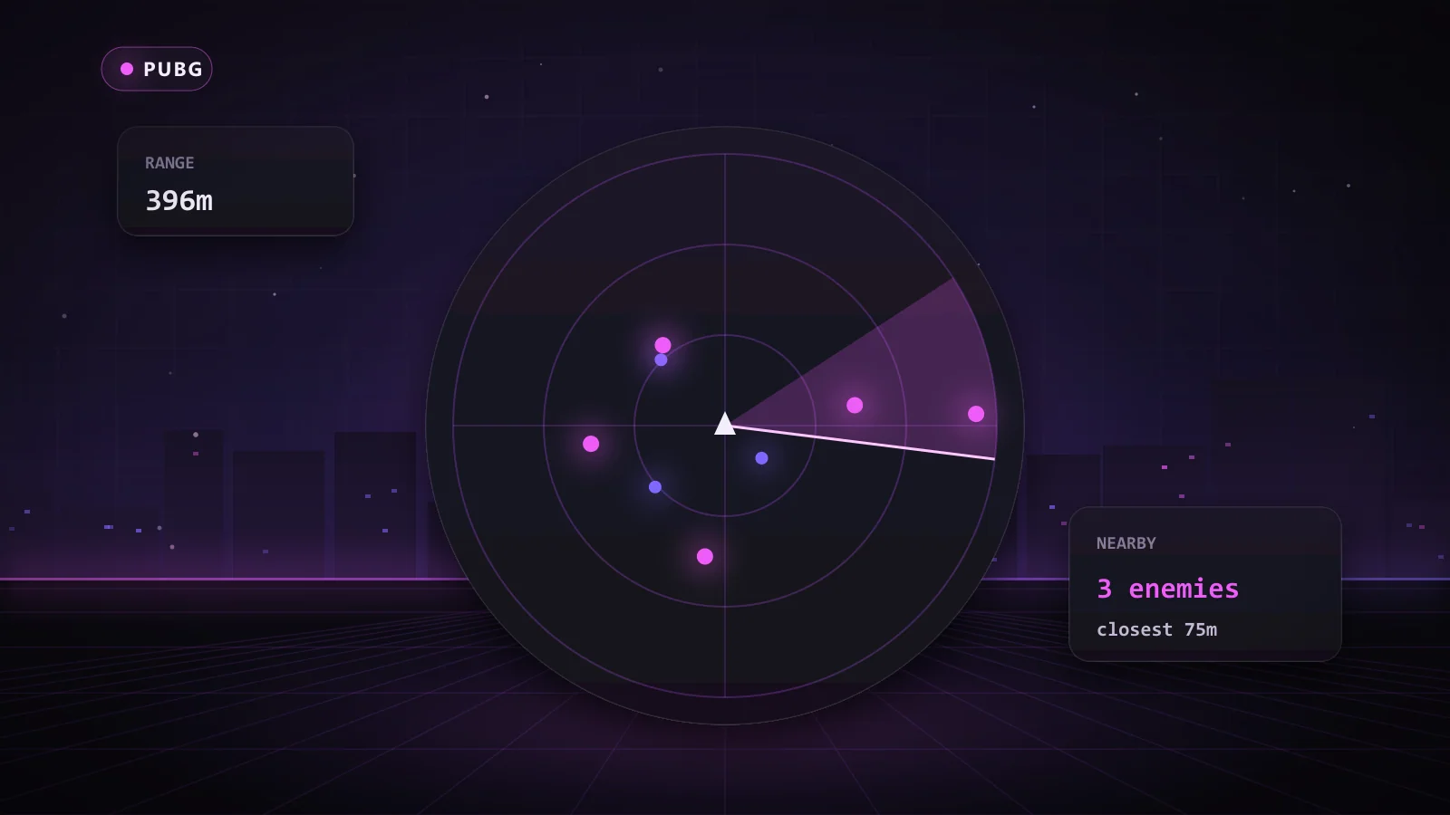 Illustration of a 2D radar showing nearby enemies in PUBG
