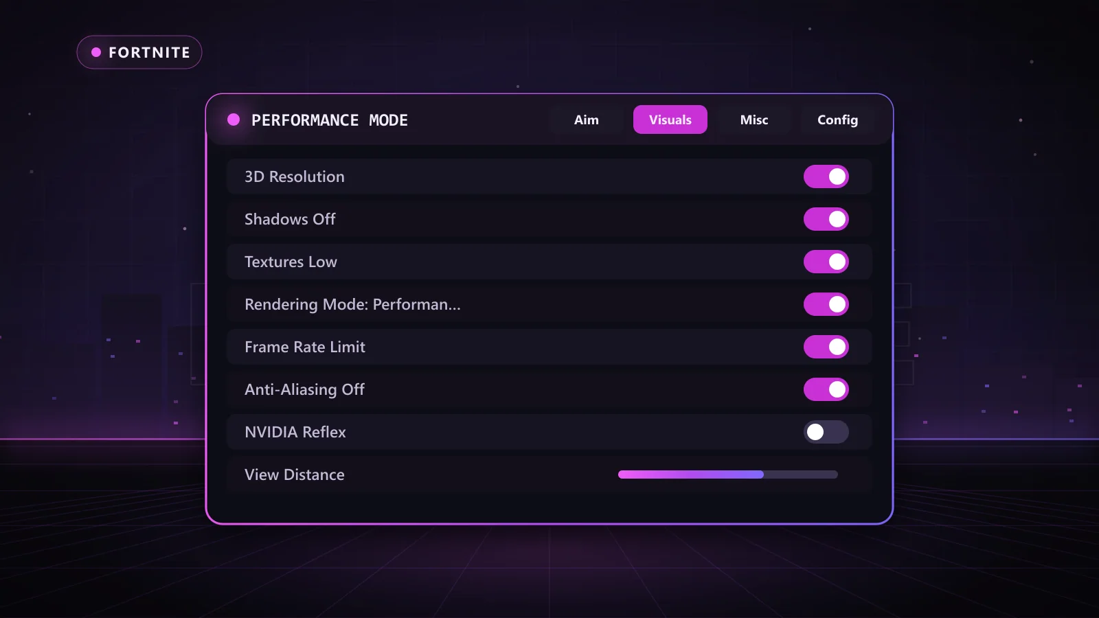 Fortnite performance settings panel