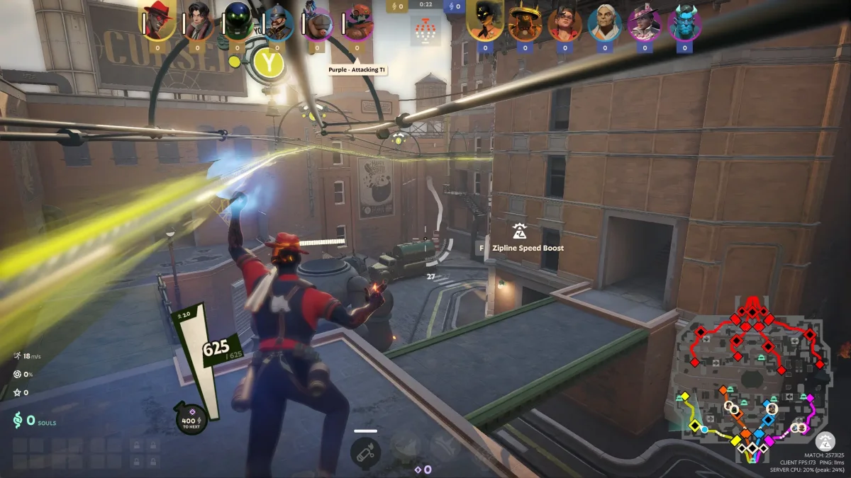 Deadlock heroes fighting during a ranked match with team abilities and combat