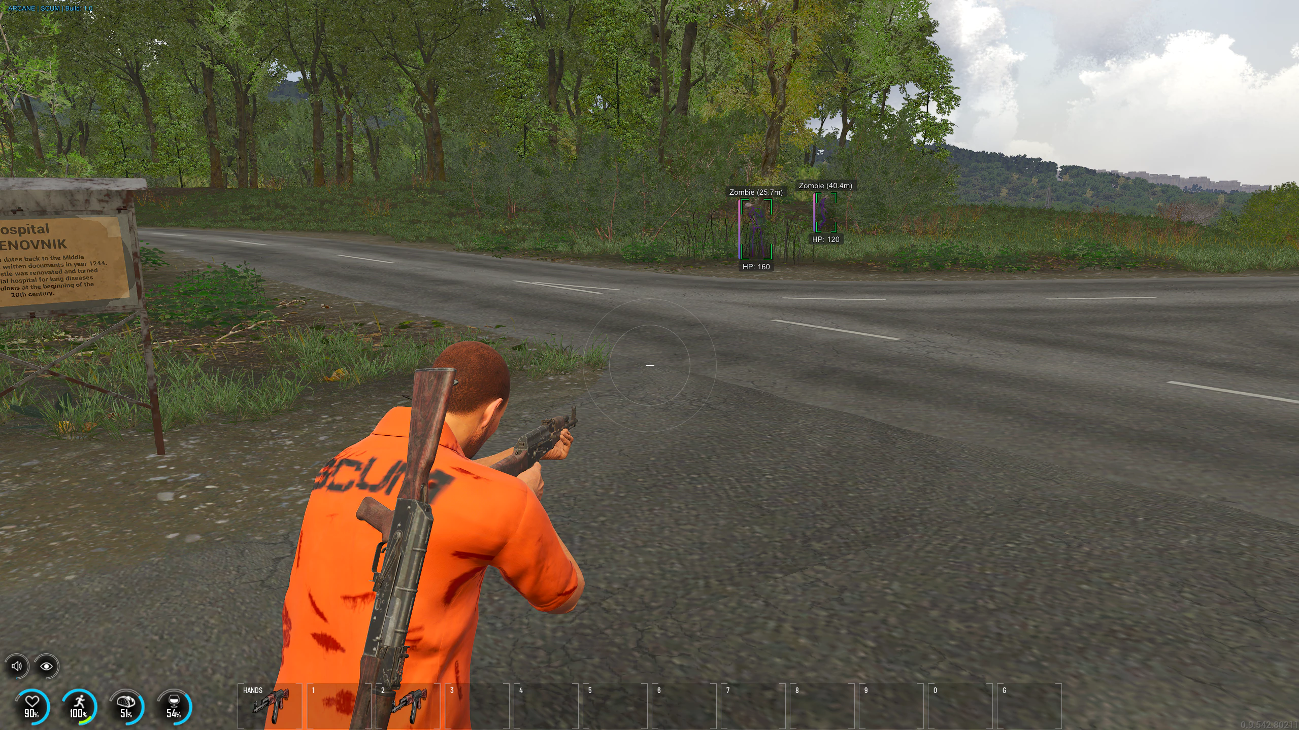 SCUM ESP overlay marking players and loot near an airfield hangar