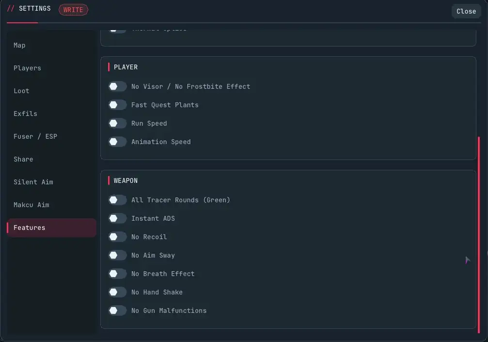 EFT Synthetic Skills DMA Misc Menu