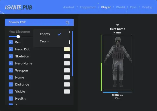 Apex Ignite Player ESP Menu