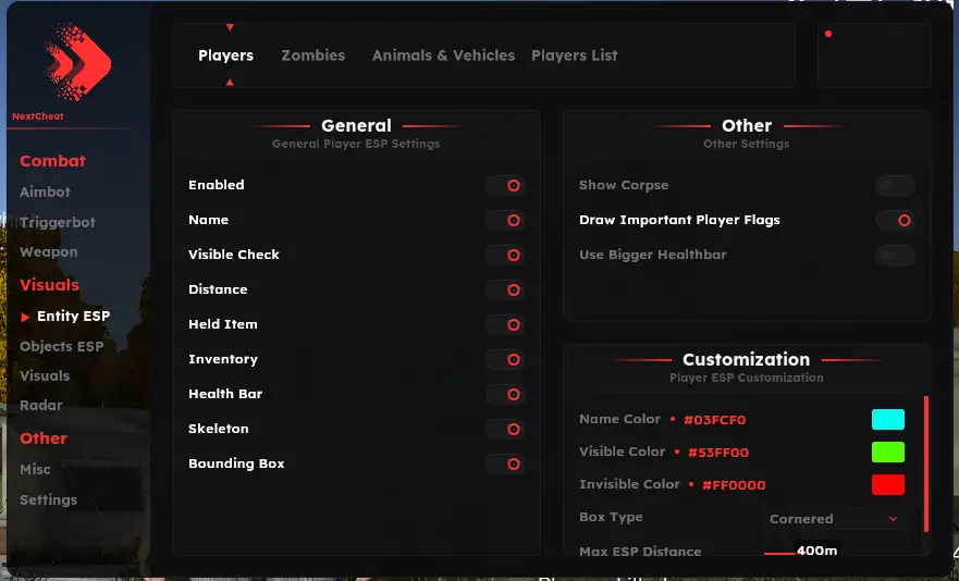 DayZ Next Cheat Pro Player ESP Menu