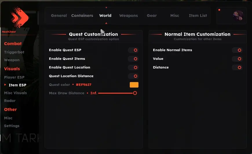 EFT Next Cheat Lite Quest ESP