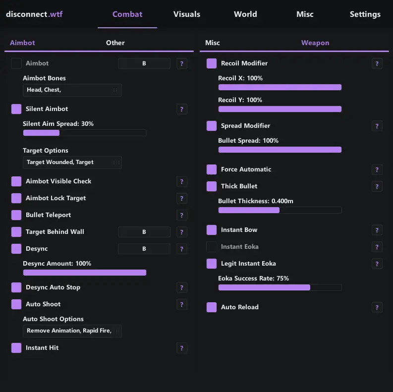 Rust Disconnect Internal Combat Menu