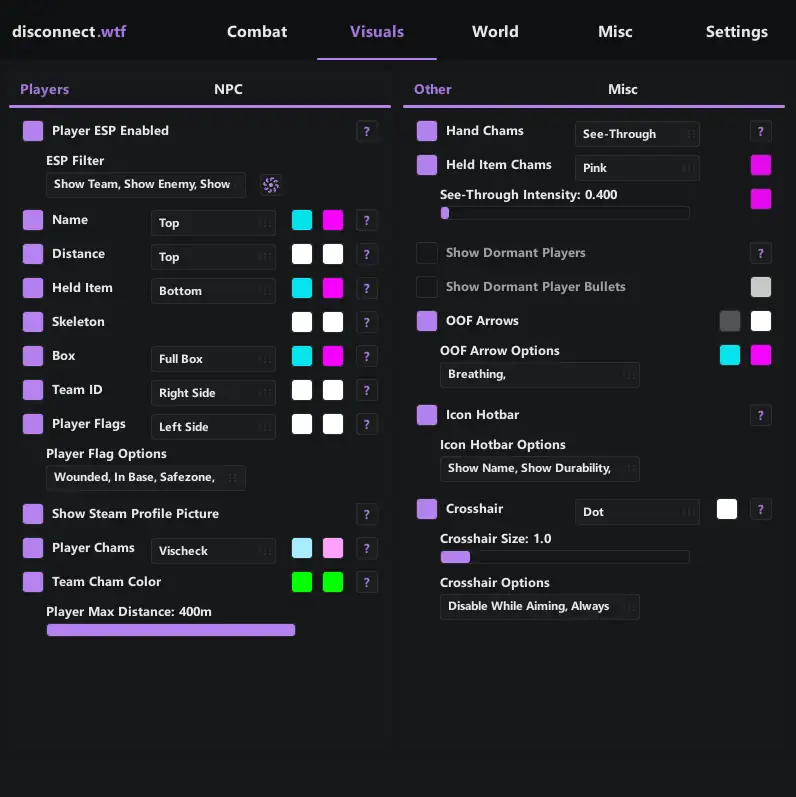 Rust Disconnect Internal Visuals Menu