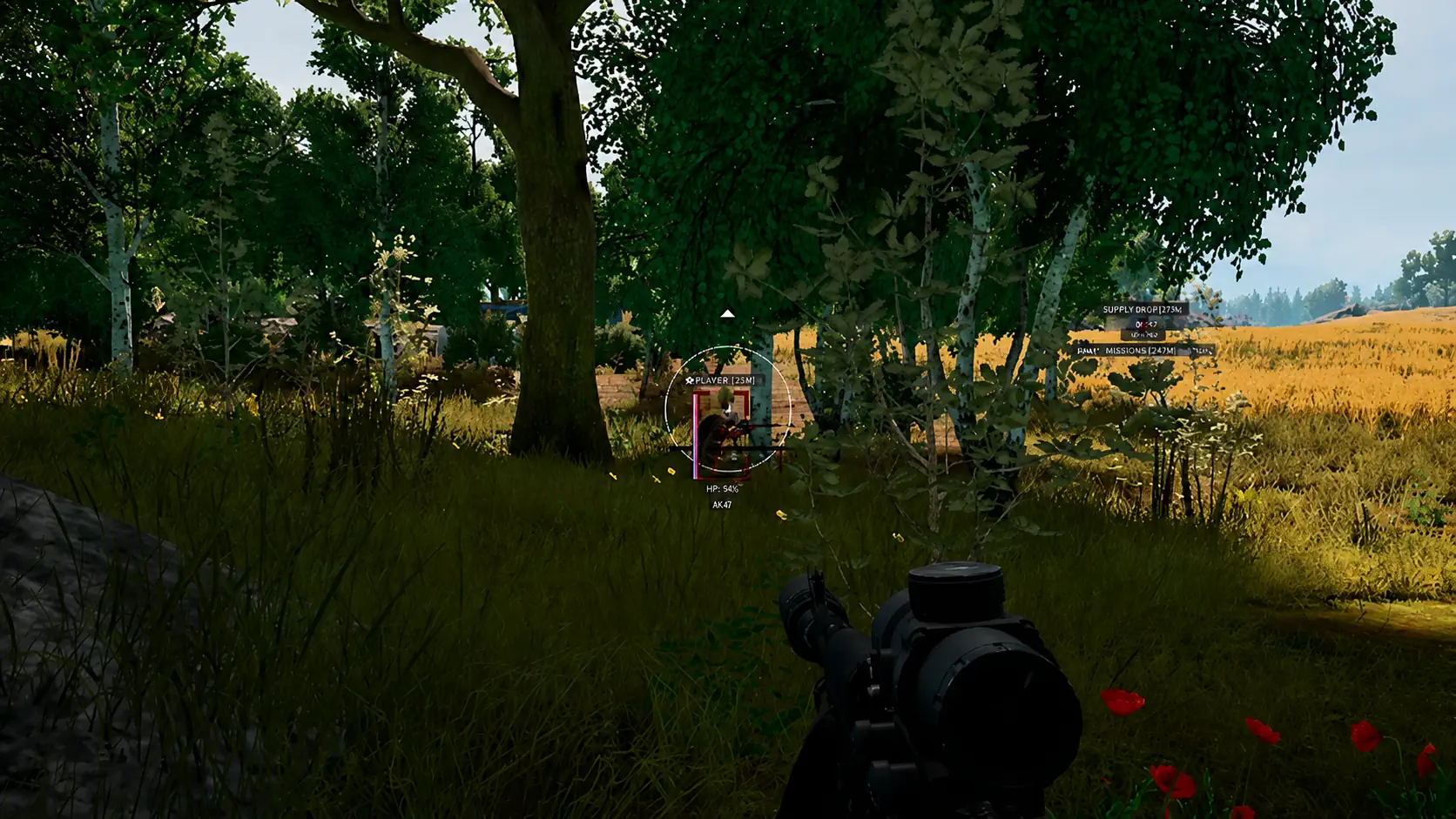 Squad ESP overlay marking infantry near a compound