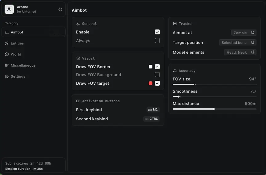 Unturned Arcane Aimbot Configuration